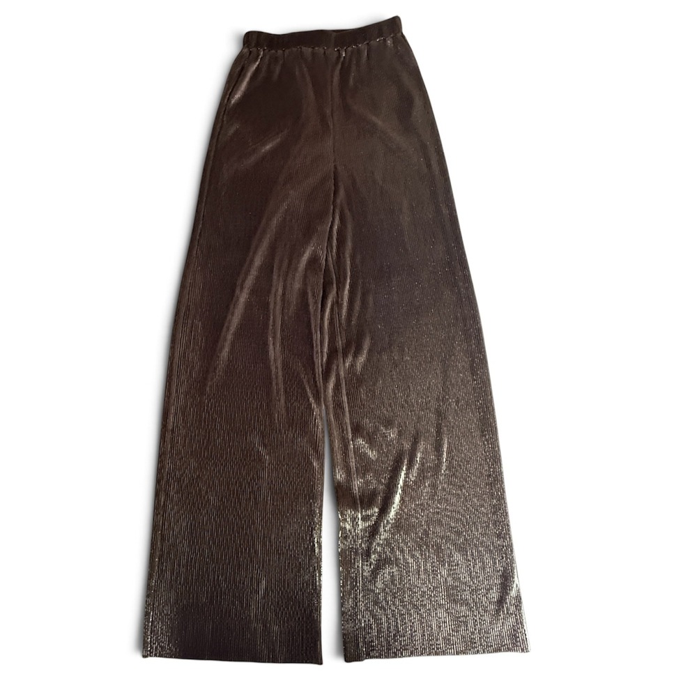 ASOS Design Metallic Shiny Pants Wide Leg Pleated Bronze Party US 2